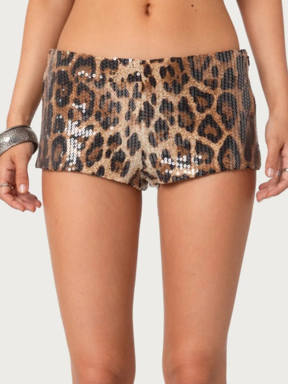 Edikted Leopard Sequin Micro Shorts - Brown & Black